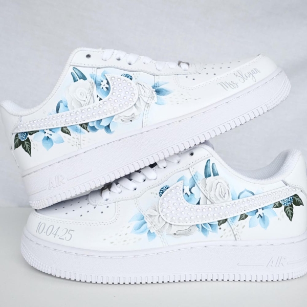 Custom AF1 Wedding Sneakers For Bride • Pearl And Handpainted Flowers  • Unique Mom Of The Bride Shoes • Personalized Birthday Gift • NK_29