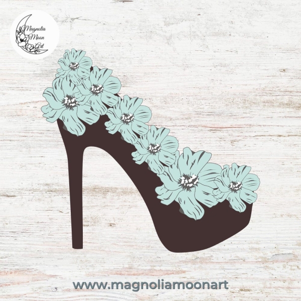 High Heel Retro Floral Shoe Png, Boho Flowers Png, Digital Download Sublimation DTG, DTF Design Fashion, commercial use