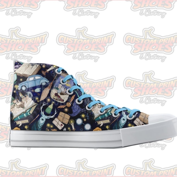 Custom Printed Converse Style Canvas Medium/High Top Trainer Shoes | Harry Wizard Potter Inspired Pattern | Art Lovers Personalised Gift