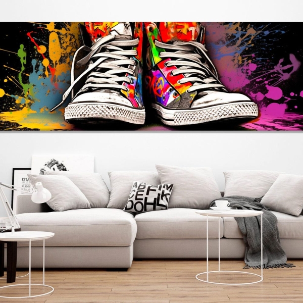 Pair of Sneakers Canvas Print, Abstract Sneakers Painting, Pop Art Sneakers Wall Art, Large Sneakers Poster, Framed and Ready to Hang