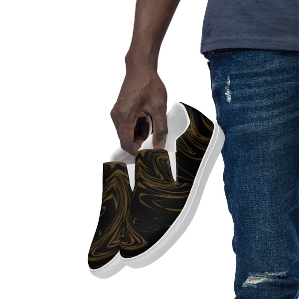 Golden Swirl Men’s Slip-On Canvas Shoes | Casual Stylish Sneakers | Comfortable Everyday Shoes | Unique Artistic Footwear