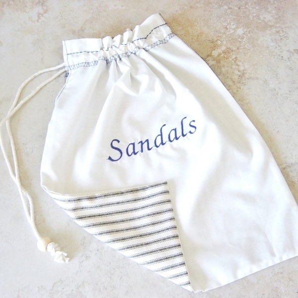 Travel Shoe Bag - Sandals Shoe Bag - Fabric Summer Shoe Bag - Travel Gift - Nautical - Embroidered Shoe Bag - Packing Bag for Sandals