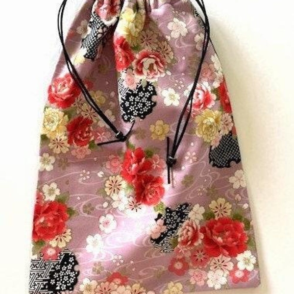 Japanese Fabric Shoe Bag 11 x 15  Lines Lingerie Gift Storage Utility   MORE THAN ROSES